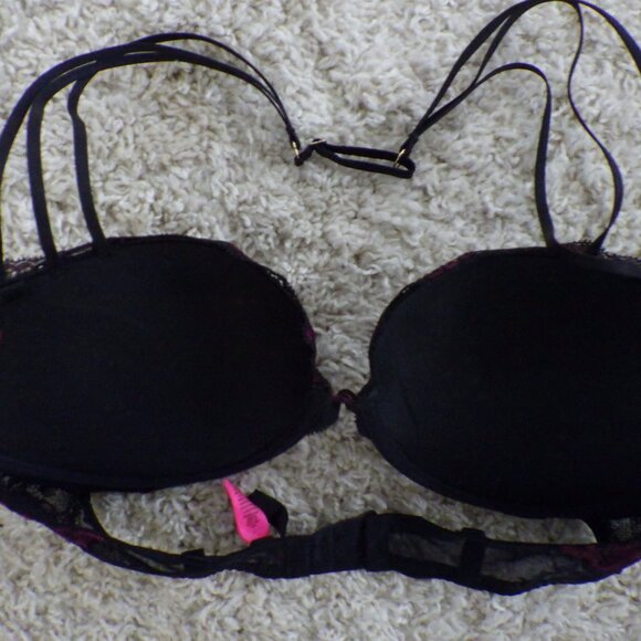 La Sensa Hello Sugar Women's Padded Underwire Push-up Bra 36C Black Red Lace - Picture 9 of 9